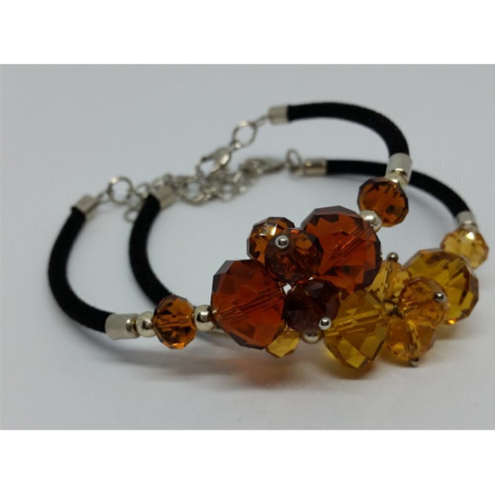 Bundle lot 2 sparkling honey amber color glass crystal bracelets layering.